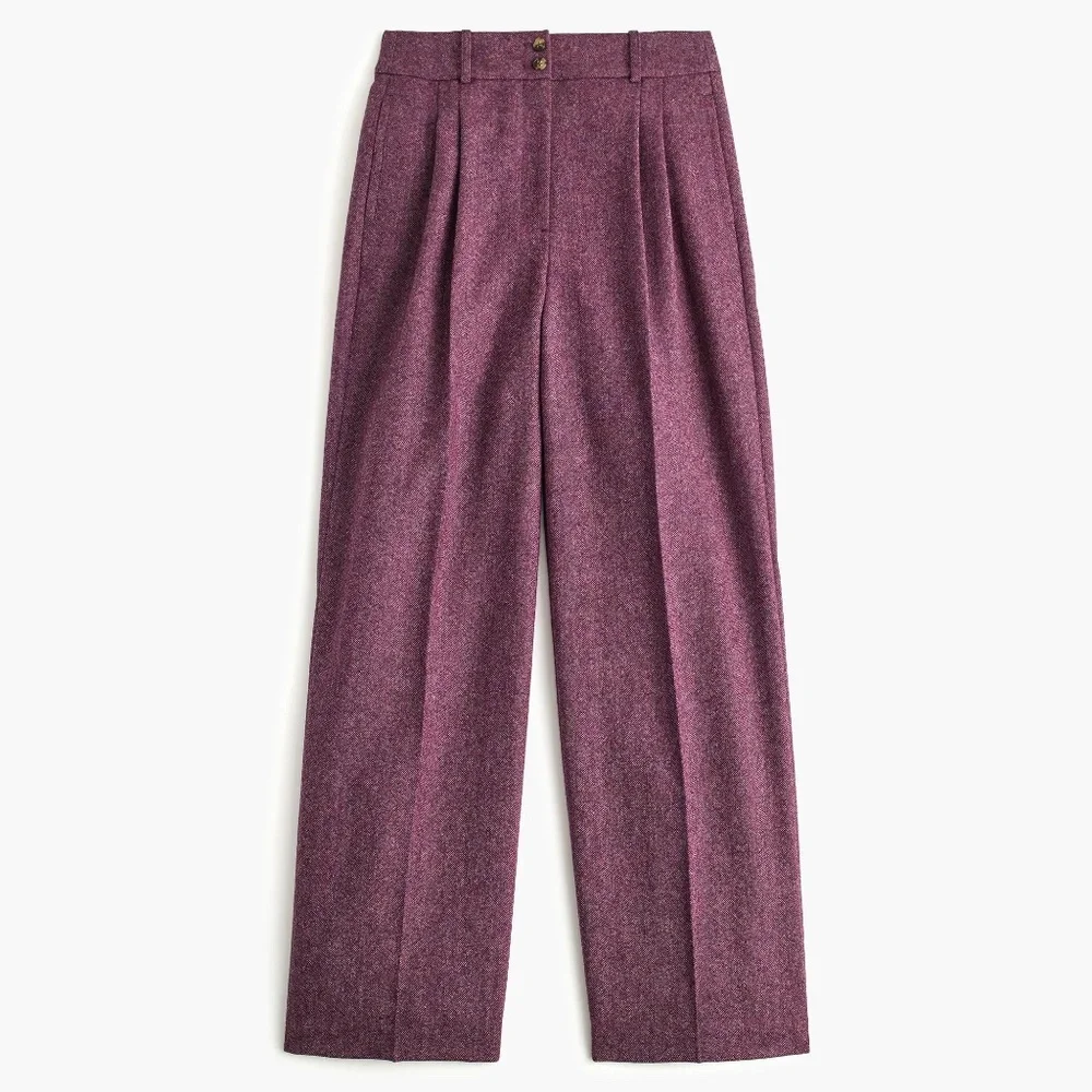 J. Crew Collection High Waist Wide Leg Tweed Wool pants in Mulberry Size 10 - Picture 1 of 8